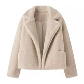Beige Collar Pocket Faux Fur Coat
