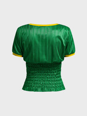 Brasil Letter Flag Graphic Ruched T-shirt - Vintage Knit