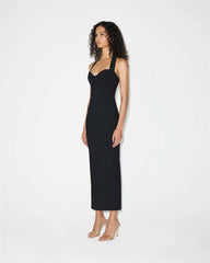 Solid Halter Bandage Maxi Dress