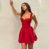 Red Back Lace Up Bow Mini Dress
