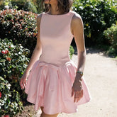 Pink Tank Bow Flare Mini Dress
