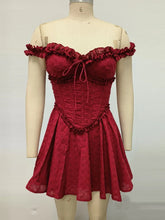 Red Off Sholder Ruffles Mini Dress