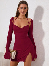 Mesh Long Sleeve Strappy Mini Dress