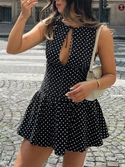 Black Polka Dot Lace-up Cut Out Mini Dress