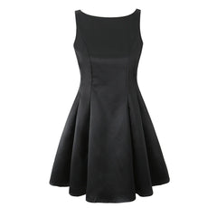 Satin V-cut Back Pleated Mini Dress