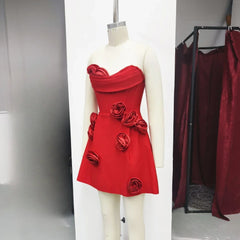 3D Flower Strapless Corset Mini Dress