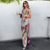 Printed Embroidered Cami Maxi Dress �Halter Neck Style