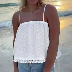 White Eyelet Spaghetti Strap Babydoll Crop Top