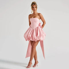 Strapless Bow Puff Mini Dress �Ball Gown Style