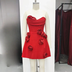 3D Flower Strapless Corset Mini Dress
