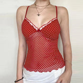 Red Polka Dot Mesh Cami Top