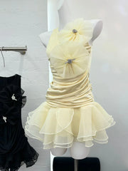 3D Flower Ruffles Mini Dress