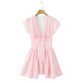 Pink Plaid Lace Corset Style Mini Dress