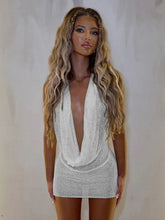 Knit Deep Neck Halter Mini Dress �Open Back Style