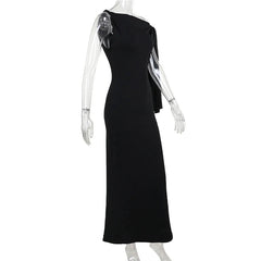 One Shoulder Tie-Up Long Dress - Fit & Flare Knit