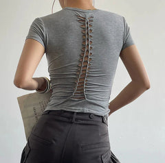 Back Cut Out Braided T-shirt