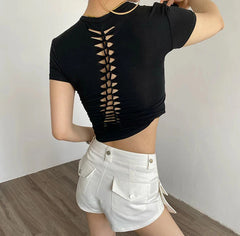 Back Cut Out Braided T-shirt