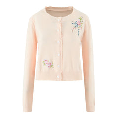 Apricot Embroidery Knit Cardigan
