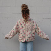 Printed Plush Zipper Short Jacket