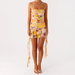 Ruffles Printed Tube Mini Dress