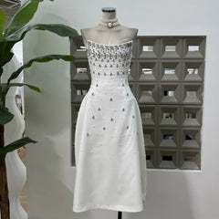 Back Diamond Stones Flare Strapless Mini Dress