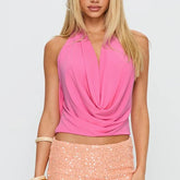 Halter Cowl Deep V-Neck Top