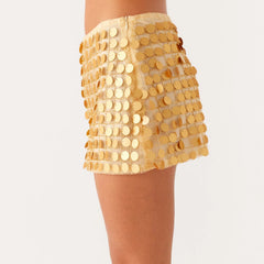 Gold Sequin Beaded Mini Skirt - Vintage A-Line