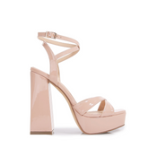 Beige Platform Ankle Strap Sandals with Block Heel