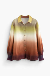 Tie Dye Satin Button Up Split Long Sleeve Shirt