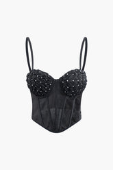 Ruched Bust Crystal Embellished Corset Cami Top
