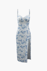Floral Print Lace Trim Slit Maxi Dress