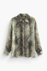 Tiger Print Button Up Collar Long Sleeve Shirt