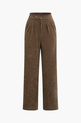 High Waist Pleated Straight Leg Corduroy Pants