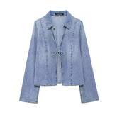 Flare Sleeve Raw Hem Pullover Denim Top