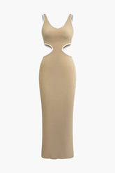 Contrast Binding V-neck Cut Out Sleeveless Knit Midi Dress