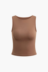 Solid Crew Neck Crop Tank Top