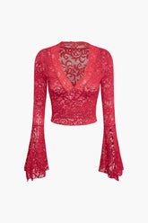 Lace V-neck Bell Sleeves Crop Top