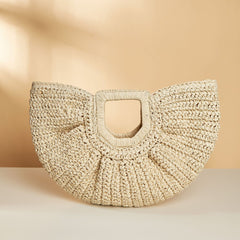 Beige Braided Design Straw Bag