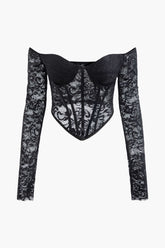 Jacquard Lace Long Sleeve Corset Top