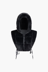 Hooded Zipper Tie Cut Out Side Faux Fur Vest