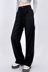 Side Stripe Tie Waist Straight Leg Pants