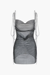 Rhinestone Mesh Strappy Backless Mini Dress