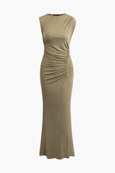 Ruched Sleeveless Mermaid Maxi Dress