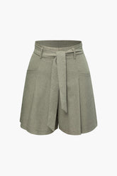 Linen-blend Pleated Belted Shorts