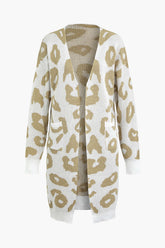 Leopard Pattern V-neck Pocket Knit Coat