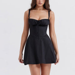 Black Lace Up Corset Mini Dress