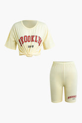 Letter Print T-shirt And Shorts Set