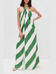 Diagonal Striped Halterneck Maxi Dress