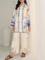 Blue Floral Accents Elegant Ivory Co-ord Set