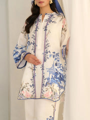 Blue Floral Accents Elegant Ivory Co-ord Set